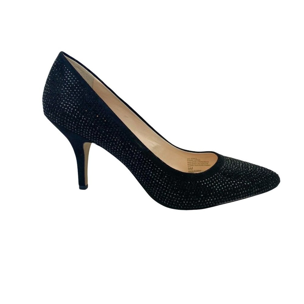 INC International Concepts Black Rhinestone Pointed Toe Heel Pumps Size 9 M